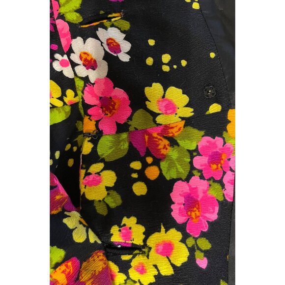 VTG 70’s Les Wilk Wilke 6/8 10 Dress A Line Midi Sundress Black Floral Yellow - Picture 12 of 13